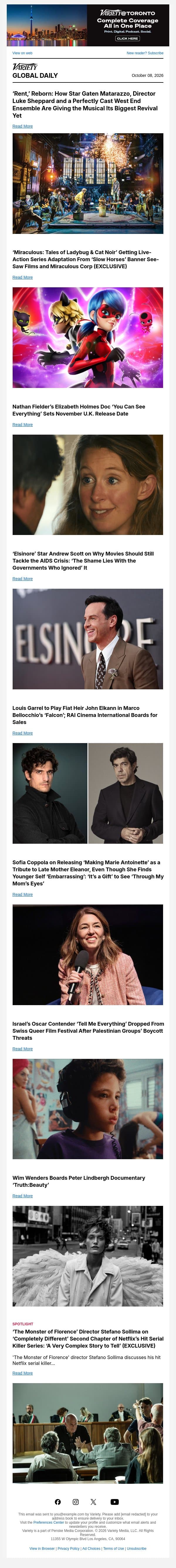 'Rent' Reborn; 'Miraculous' Live-Action Series; 'You Can See Everything' U.K. Release email from Variety screenshot
