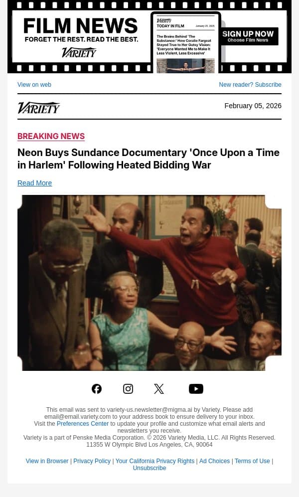 Neon Buys Sundance Documentary 'Once Upon a Time in Harlem' Following Heated Bidding War email from Variety screenshot