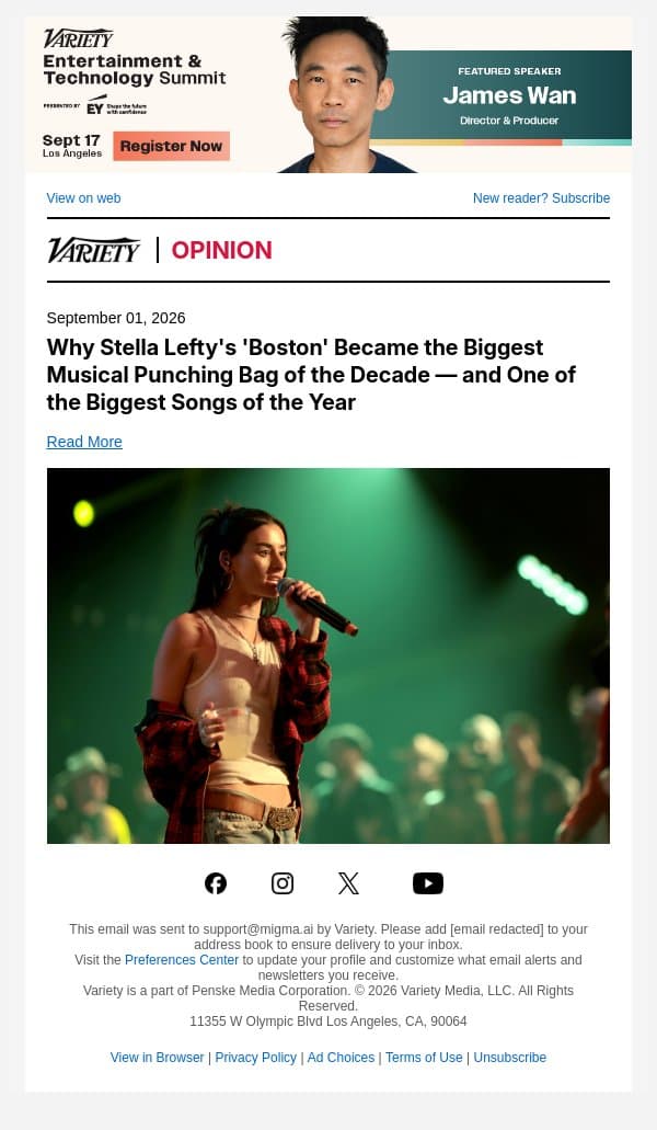 Why Stella Lefty's 'Boston' Became the Biggest Musical Punching Bag of the Decade — and One of the Biggest Songs of the Year email from Variety screenshot