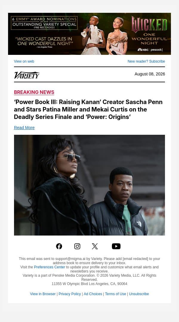 ‘Power Book III: Raising Kanan’ Creator Sascha Penn and Stars Patina Miller and Mekai Curtis on the Deadly Series Finale and ‘Power: Origins’ email from Variety screenshot