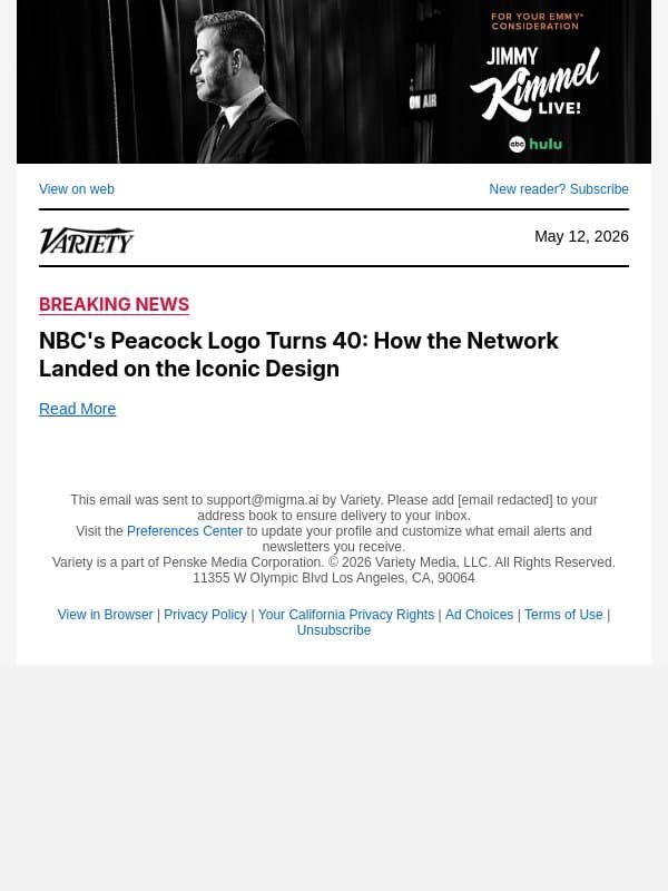 NBC's Peacock Logo Turns 40: How the Network Landed on the Iconic Design email from Variety screenshot