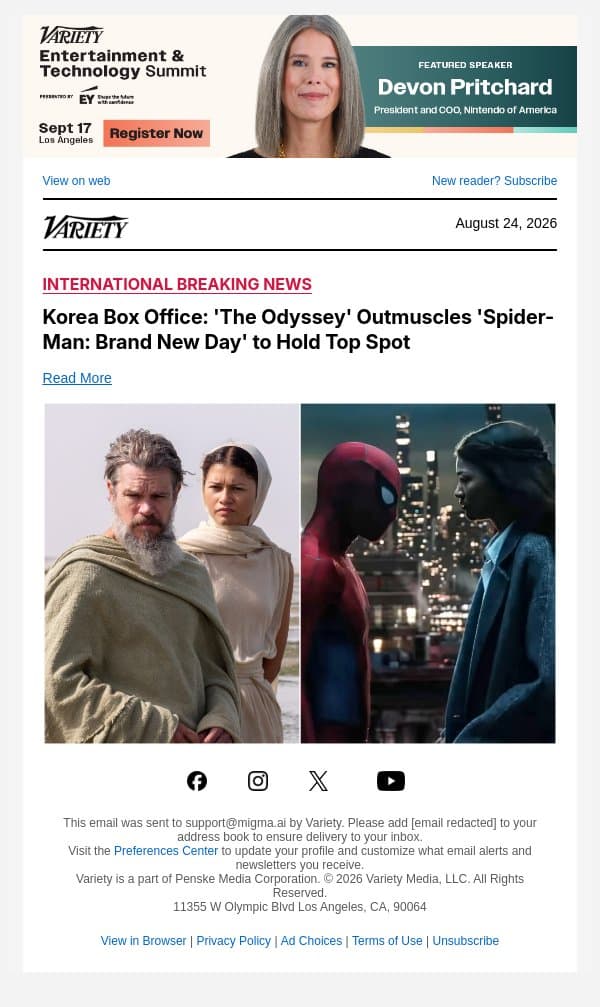 Korea Box Office: 'The Odyssey' Outmuscles 'Spider-Man: Brand New Day' to Hold Top Spot email from Variety screenshot
