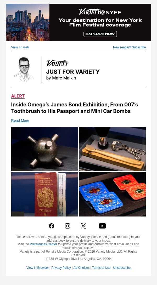 Inside Omega’s James Bond Exhibition, From 007’s Toothbrush to His Passport and Mini Car Bombs email from Variety screenshot