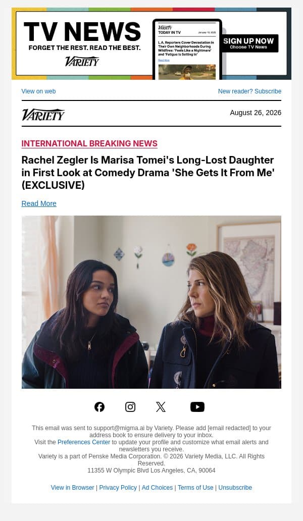 Rachel Zegler Is Marisa Tomei's Long-Lost Daughter in First Look at Comedy Drama 'She Gets It From Me' (EXCLUSIVE) email from Variety screenshot