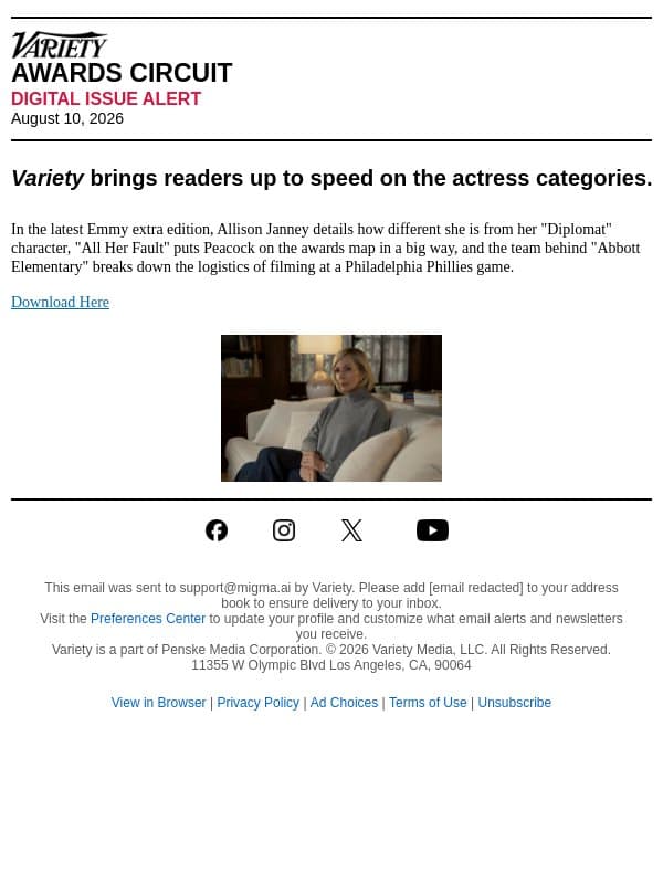 Emmy Extra Edition: Actress email from Variety screenshot