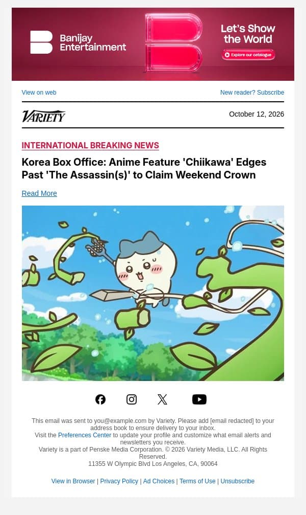 Korea Box Office: Anime Feature 'Chiikawa' Edges Past 'The Assassin(s)' to Claim Weekend Crown email from Variety screenshot
