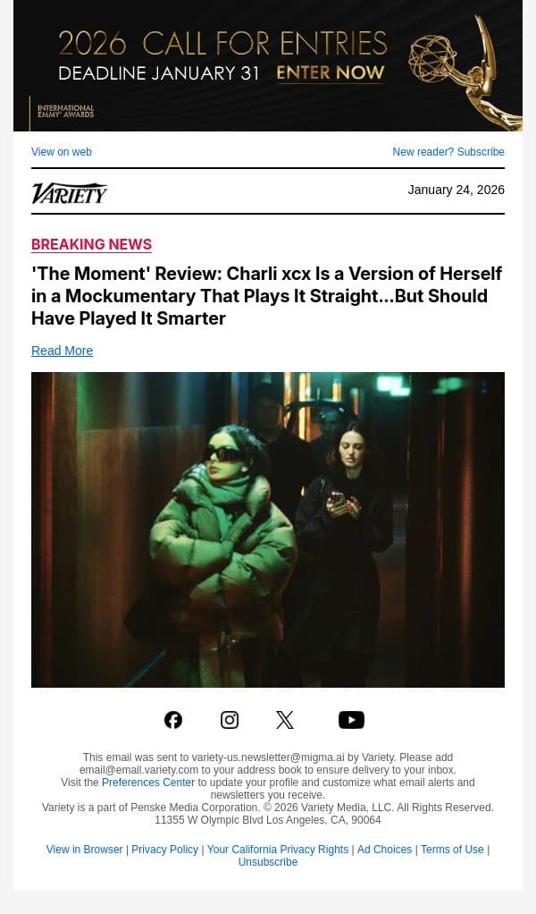 'The Moment' Review: Charli xcx Is a Version of Herself in a Mockumentary That Plays It Straight...But Should Have Played It Smarter email from Variety screenshot