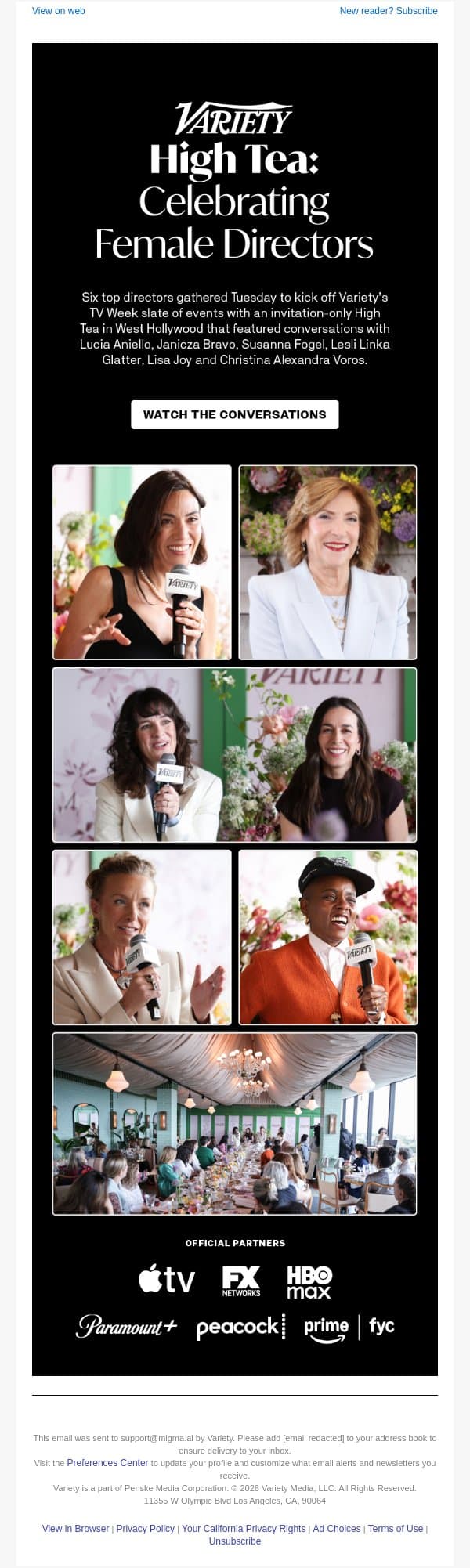 Watch the Conversations from Variety's High Tea: Celebrating Female Directors email from Variety screenshot
