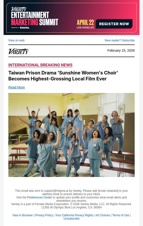 Taiwan Prison Drama 'Sunshine Women's Choir' Becomes Highest-Grossing Local Film Ever email from Variety screenshot