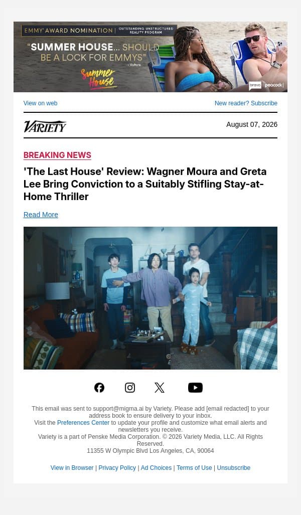 'The Last House' Review: Wagner Moura and Greta Lee Bring Conviction to a Suitably Stifling Stay-at-Home Thriller email from Variety screenshot