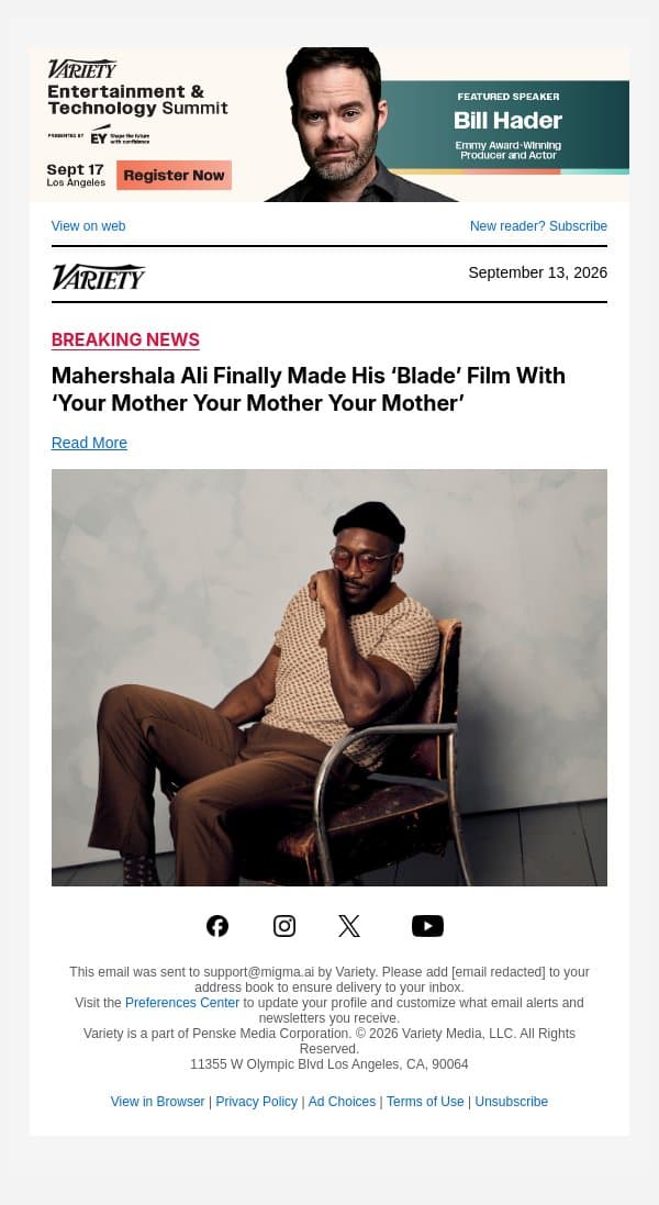 Mahershala Ali Finally Made His ‘Blade’ Film With ‘Your Mother Your Mother Your Mother’ email from Variety screenshot