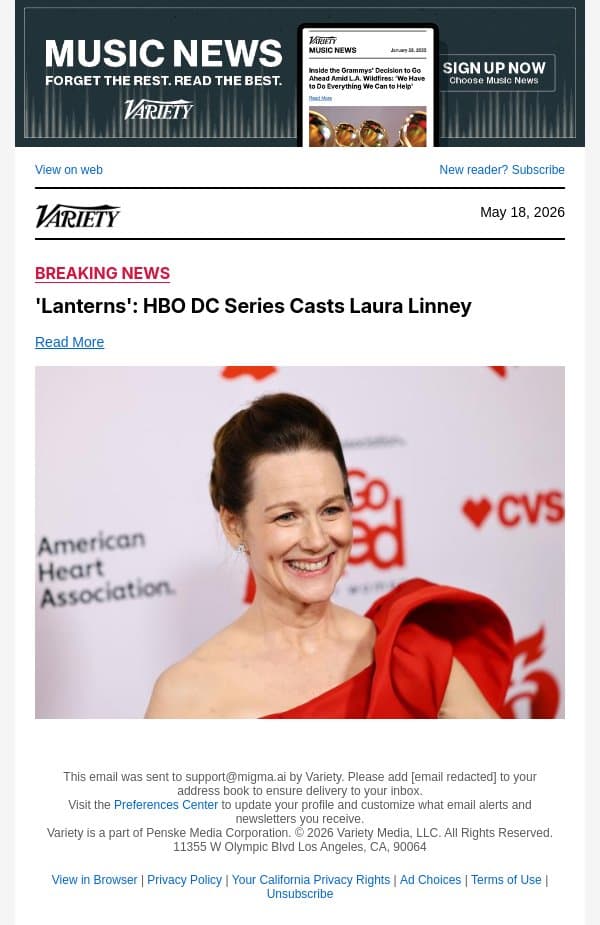'Lanterns': HBO DC Series Casts Laura Linney email from Variety screenshot