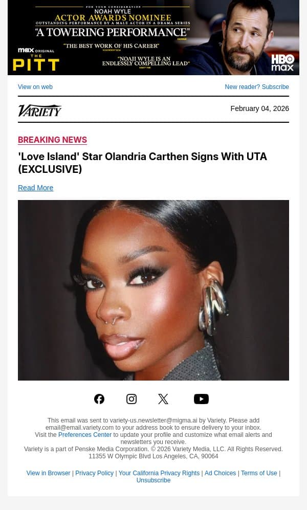 'Love Island' Star Olandria Carthen Signs With UTA (EXCLUSIVE) email from Variety screenshot