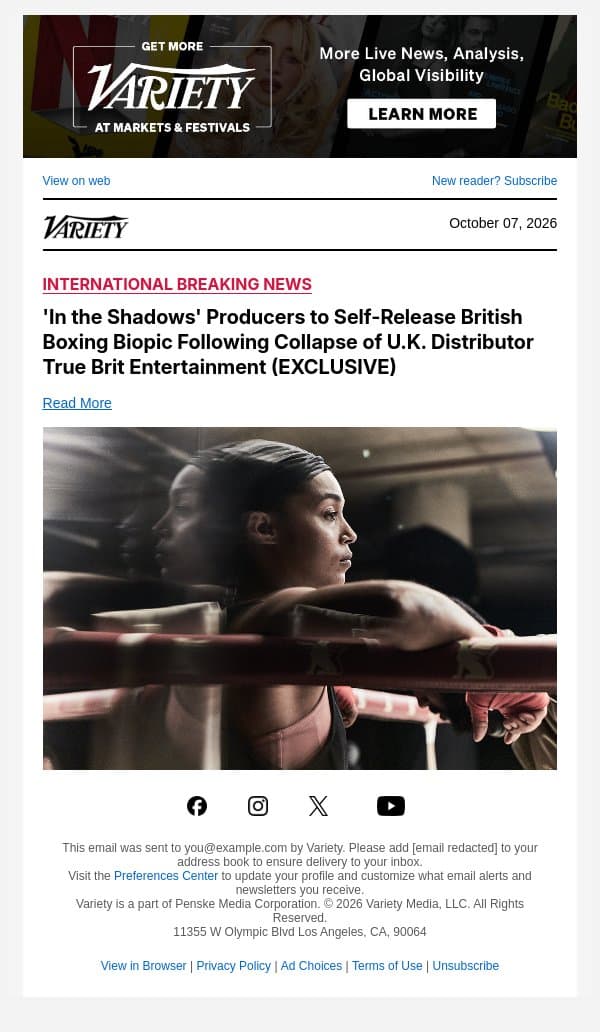 'In the Shadows' Producers to Self-Release British Boxing Biopic Following Collapse of U.K. Distributor True Brit Entertainment (EXCLUSIVE) email from Variety screenshot