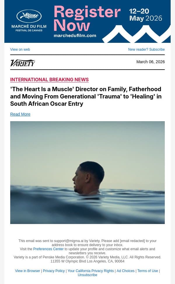 'The Heart Is a Muscle' Director on Family, Fatherhood and Moving From Generational 'Trauma' to 'Healing' in South African Oscar Entry email from Variety screenshot