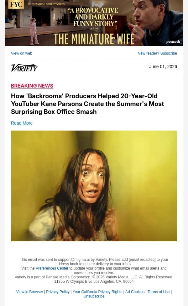 How 'Backrooms' Producers Helped 20-Year-Old YouTuber Kane Parsons Create the Summer's Most Surprising Box Office Smash email from Variety screenshot