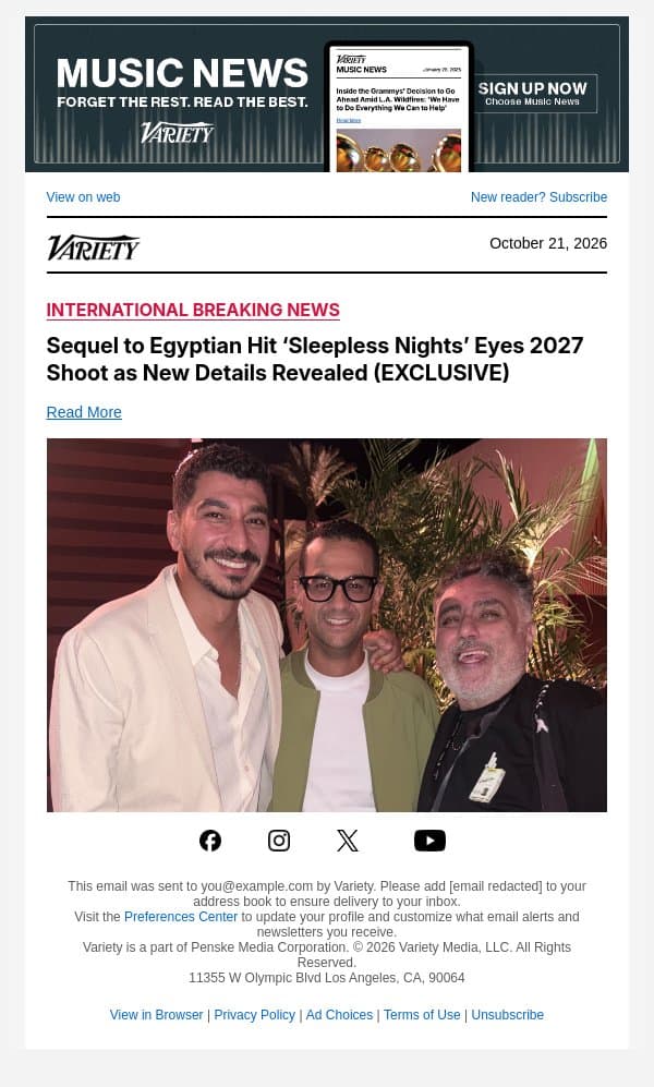 Sequel to Egyptian Hit ‘Sleepless Nights’ Eyes 2027 Shoot as New Details Revealed (EXCLUSIVE) email from Variety screenshot