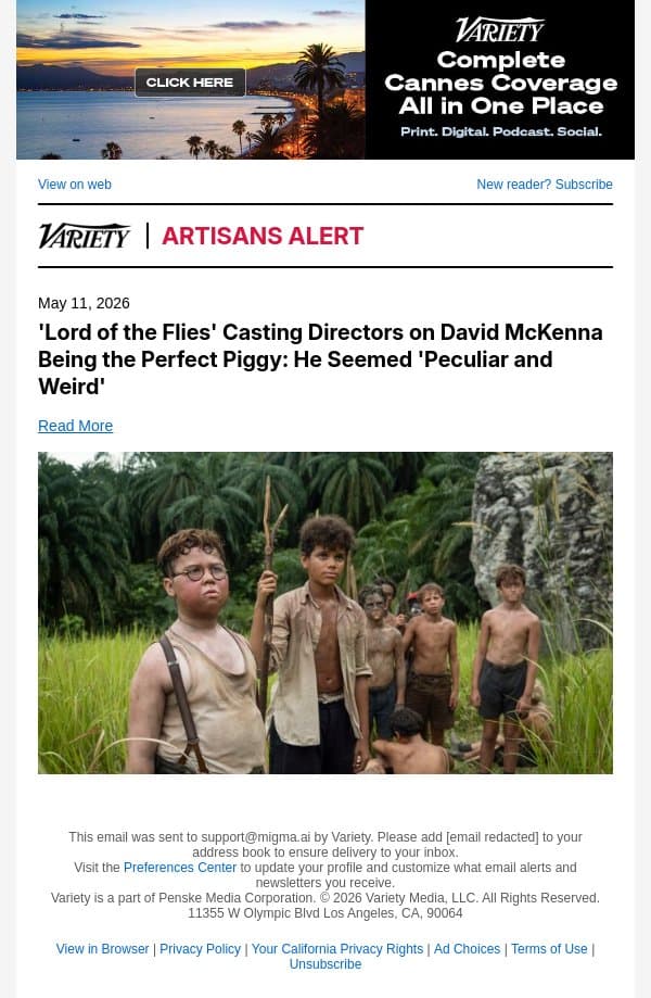 'Lord of the Flies' Casting Directors on David McKenna Being the Perfect Piggy: He Seemed 'Peculiar and Weird' email from Variety screenshot