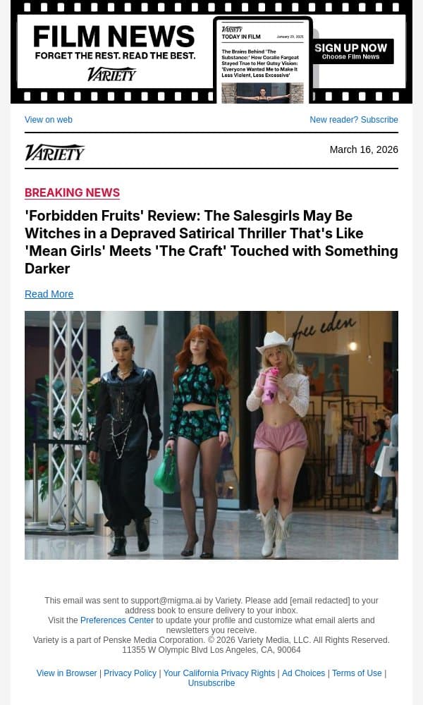 'Forbidden Fruits' Review: The Salesgirls May Be Witches in a Depraved Satirical Thriller That's Like 'Mean Girls' Meets 'The Craft' Touched with Something Darker email from Variety screenshot
