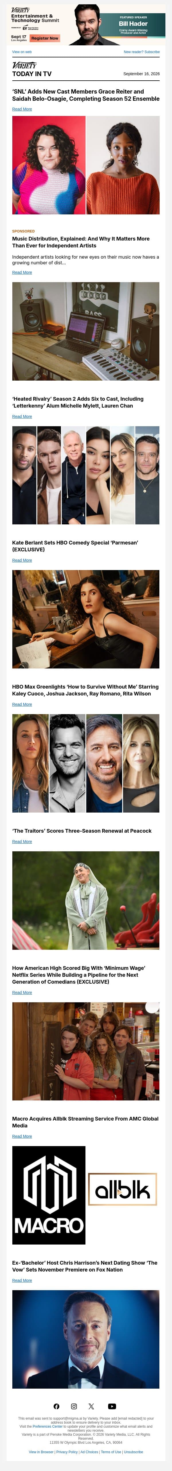 'SNL' Completes Season 52 Cast; 'Heated Rivalry' Adds Six to Season 2; Kate Berlant Sets HBO Special email from Variety screenshot