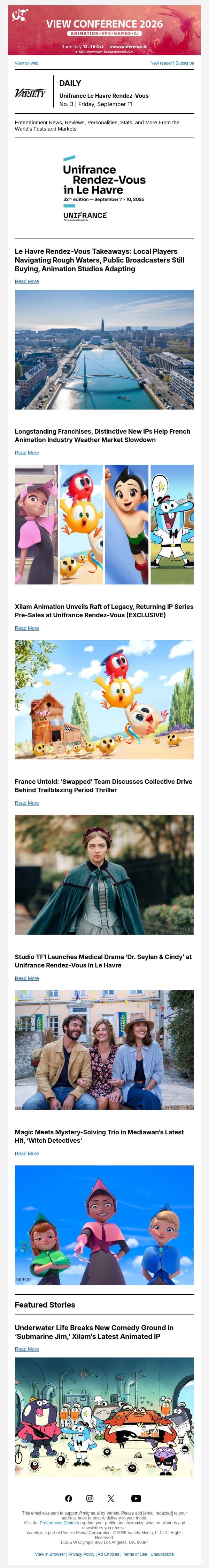 Rendez-Vous Takeaways; French Animation: State of Play; Xilam’s Pre-Sales Flurry email from Variety screenshot
