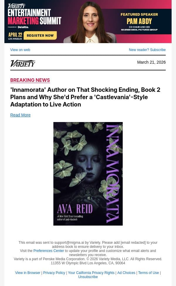 'Innamorata' Author on That Shocking Ending, Book 2 Plans and Why She'd Prefer a 'Castlevania'-Style Adaptation to Live Action email from Variety screenshot
