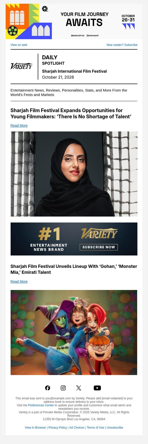 Sharjah Expands Opportunities for Young Filmmakers email from Variety screenshot