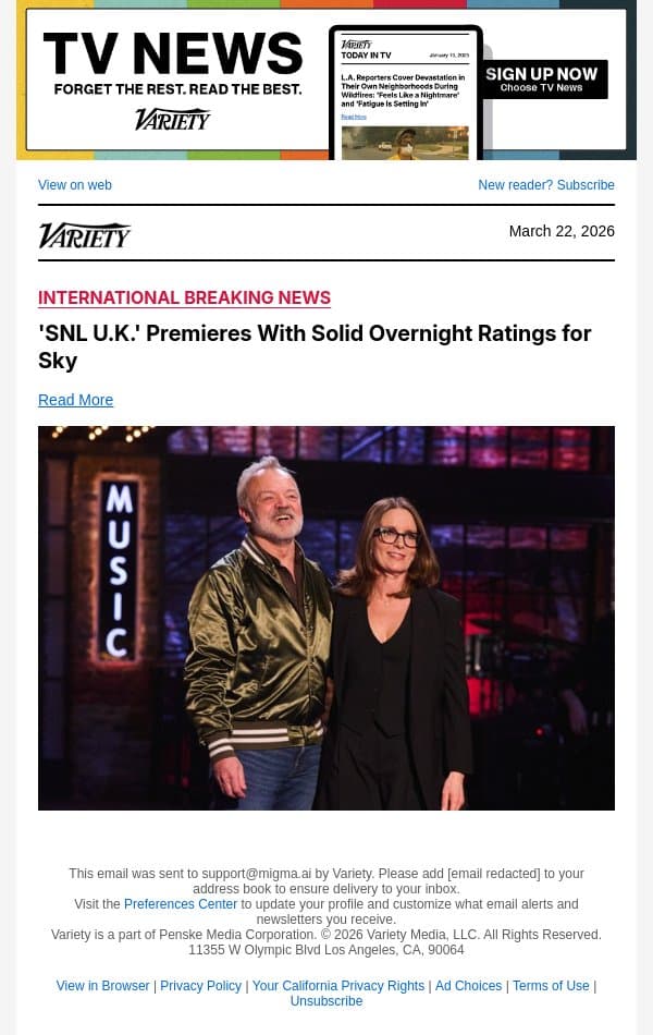'SNL U.K.' Premieres With Solid Overnight Ratings for Sky email from Variety screenshot