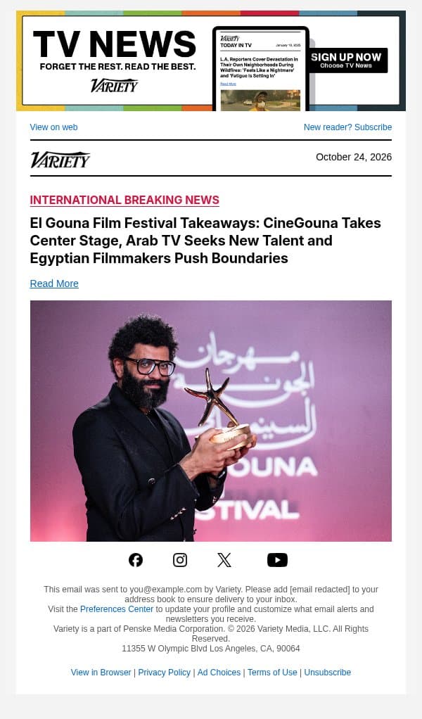 El Gouna Film Festival Takeaways: CineGouna Takes Center Stage, Arab TV Seeks New Talent and Egyptian Filmmakers Push Boundaries email from Variety screenshot