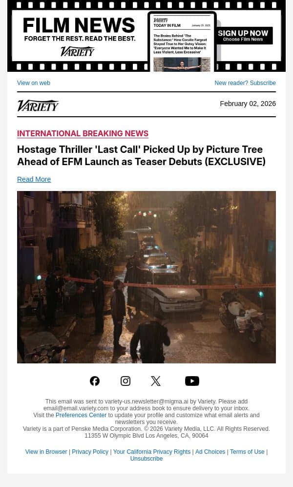 Hostage Thriller 'Last Call' Picked Up by Picture Tree Ahead of EFM Launch as Teaser Debuts (EXCLUSIVE) email from Variety screenshot