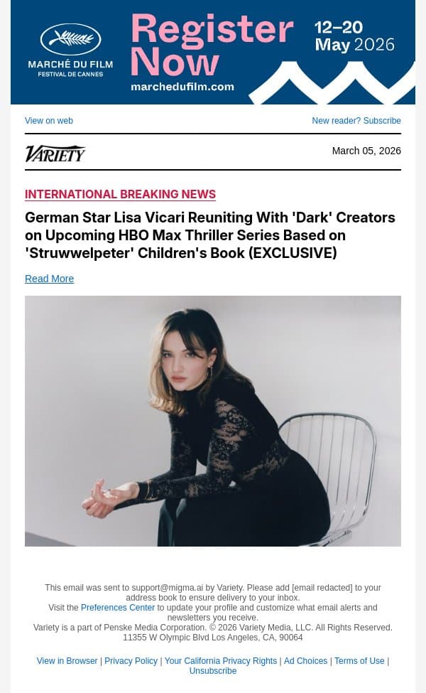 German Star Lisa Vicari Reuniting With 'Dark' Creators on Upcoming HBO Max Thriller Series Based on 'Struwwelpeter' Children's Book (EXCLUSIVE) email from Variety screenshot