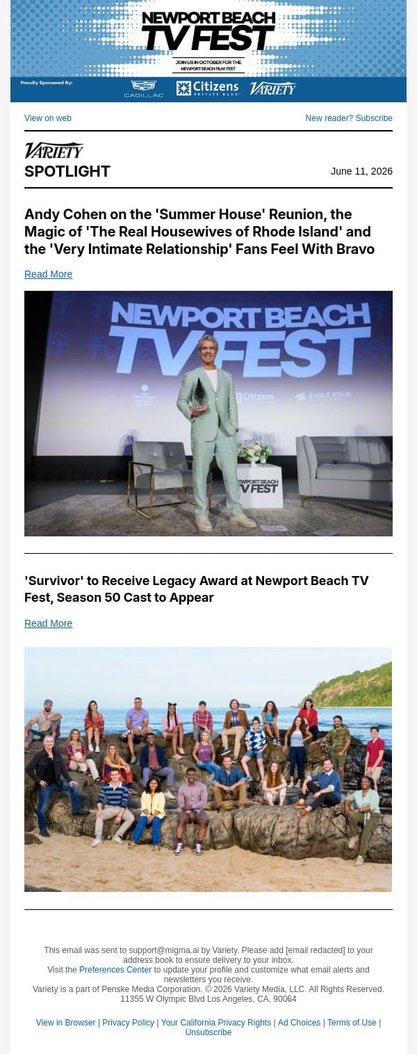 Andy Cohen on the 'Summer House' Reunion, the Magic of 'The Real Housewives of Rhode Island' and the 'Very Intimate Relationship' Fans Feel With Bravo email from Variety screenshot