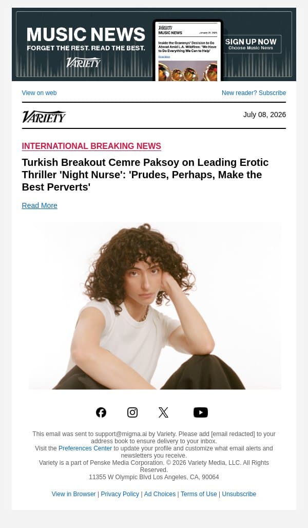 Turkish Breakout Cemre Paksoy on Leading Erotic Thriller 'Night Nurse': 'Prudes, Perhaps, Make the Best Perverts' email from Variety screenshot