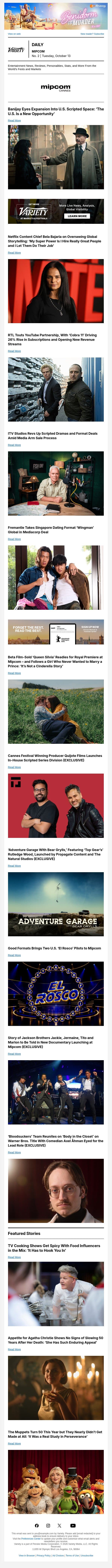 Banijay Eyes U.S. Scripted Space; Bela Bajaria on Overseeing Global Storytelling; RTL Touts YouTube Partnership email from Variety screenshot