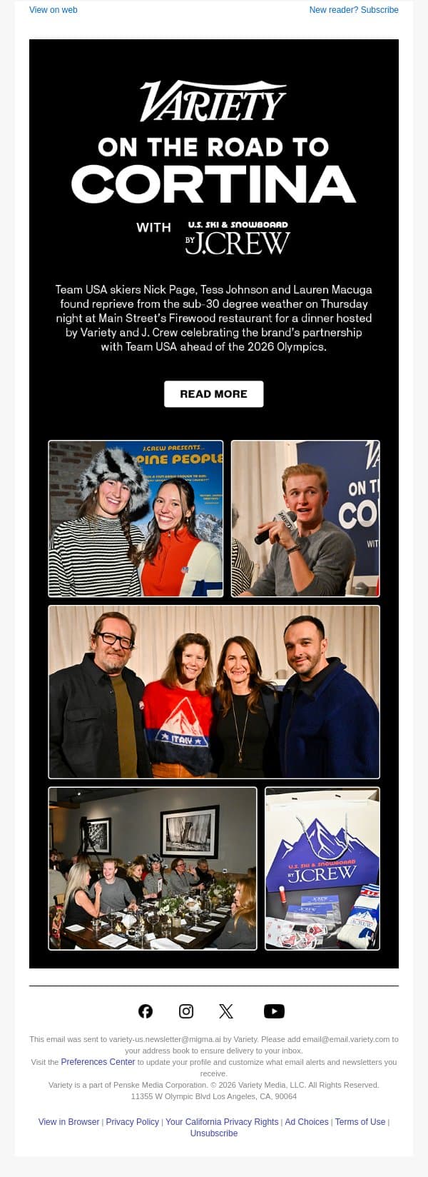 Read More - Team USA Skiers Nick Page, Tess Johnson & Lauren Macuga Toast the Winter Olympics at Variety On the Road to Cortina email from Variety screenshot