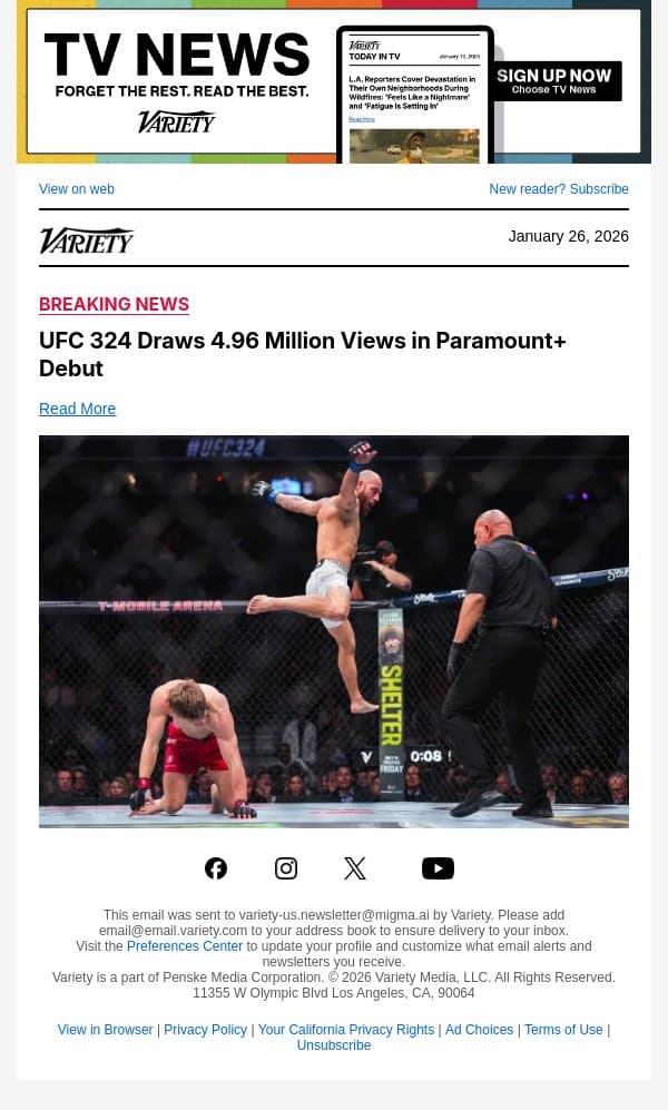 UFC 324 Draws 4.96 Million Views in Paramount+ Debut email from Variety screenshot