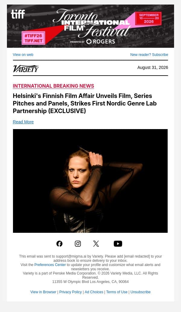 Helsinki's Finnish Film Affair Unveils Film, Series Pitches and Panels, Strikes First Nordic Genre Lab Partnership (EXCLUSIVE) email from Variety screenshot