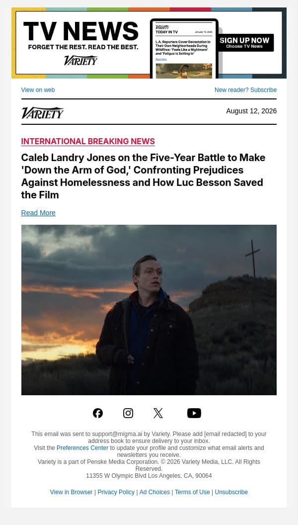 Caleb Landry Jones on the Five-Year Battle to Make 'Down the Arm of God,' Confronting Prejudices Against Homelessness and How Luc Besson Saved the Film email from Variety screenshot