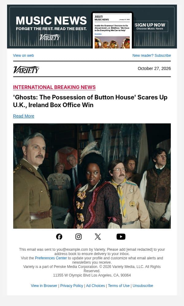 'Ghosts: The Possession of Button House' Scares Up U.K., Ireland Box Office Win email from Variety screenshot