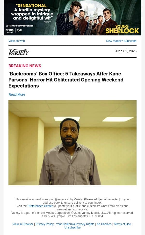 'Backrooms' Box Office: 5 Takeaways After Kane Parsons' Horror Hit Obliterated Opening Weekend Expectations email from Variety screenshot