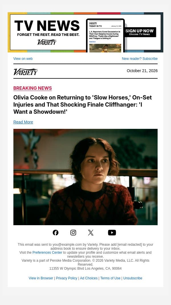 Olivia Cooke on Returning to 'Slow Horses,' On-Set Injuries and That Shocking Finale Cliffhanger: 'I Want a Showdown!' email from Variety screenshot