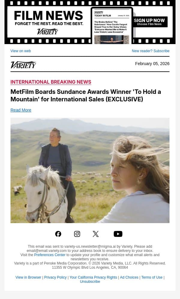 MetFilm Boards Sundance Awards Winner 'To Hold a Mountain' for International Sales (EXCLUSIVE) email from Variety screenshot