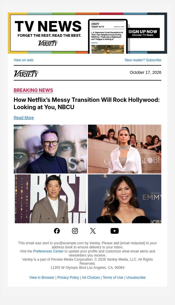 How Netflix’s Messy Transition Will Rock Hollywood: Looking at You, NBCU email from Variety screenshot