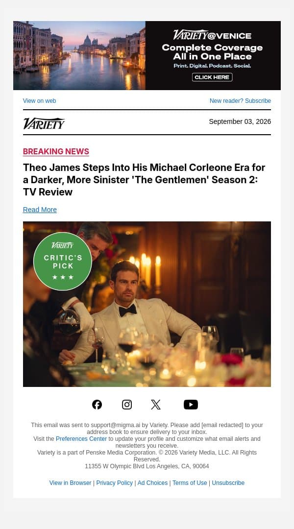 Theo James Steps Into His Michael Corleone Era for a Darker, More Sinister 'The Gentlemen' Season 2: TV Review email from Variety screenshot
