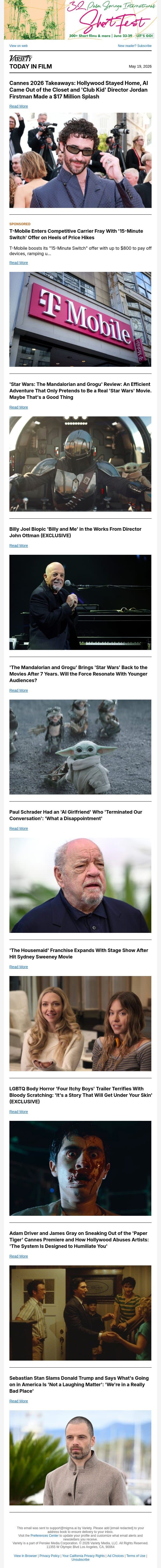 Cannes Takeaways; 'The Mandalorian and Grogu' Review; Billy Joel Biopic email from Variety screenshot