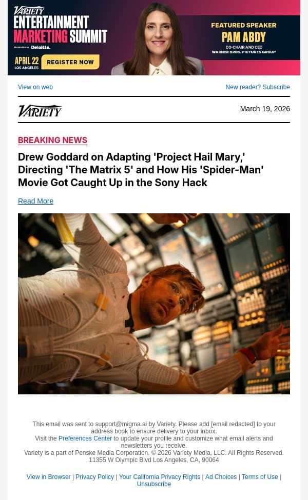 Drew Goddard on Adapting 'Project Hail Mary,' Directing 'The Matrix 5' and How His 'Spider-Man' Movie Got Caught Up in the Sony Hack email from Variety screenshot