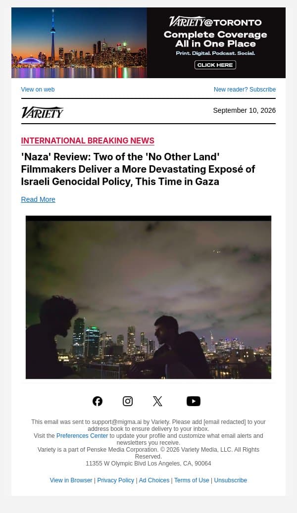 'Naza' Review: Two of the 'No Other Land' Filmmakers Deliver a More Devastating Exposé of Israeli Genocidal Policy, This Time in Gaza email from Variety screenshot