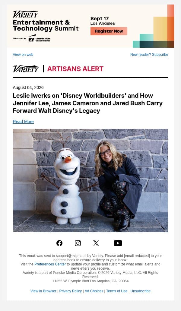 Leslie Iwerks on 'Disney Worldbuilders' and How Jennifer Lee, James Cameron and Jared Bush Carry Forward Walt Disney's Legacy email from Variety screenshot