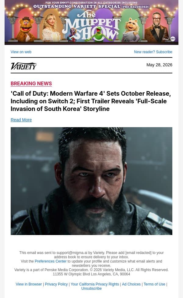 'Call of Duty: Modern Warfare 4' Sets October Release, Including on Switch 2; First Trailer Reveals 'Full-Scale Invasion of South Korea' Storyline email from Variety screenshot