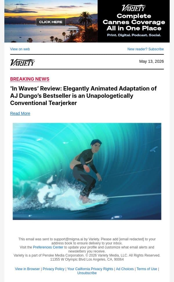 'In Waves’ Review: Elegantly Animated Adaptation of AJ Dungo’s Bestseller is an Unapologetically Conventional Tearjerker email from Variety screenshot